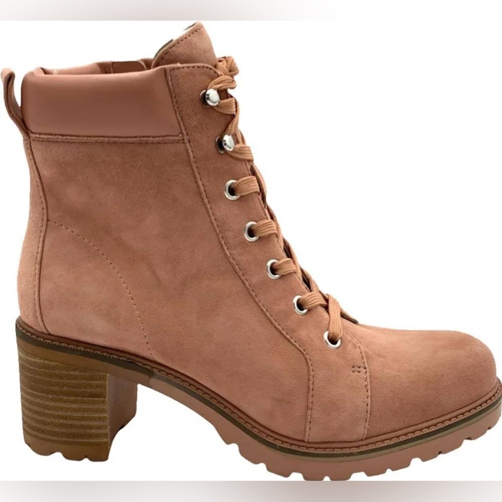 Vince Camuto Dusty Rose Suede Lace-Up Block Heel Ankle Boots